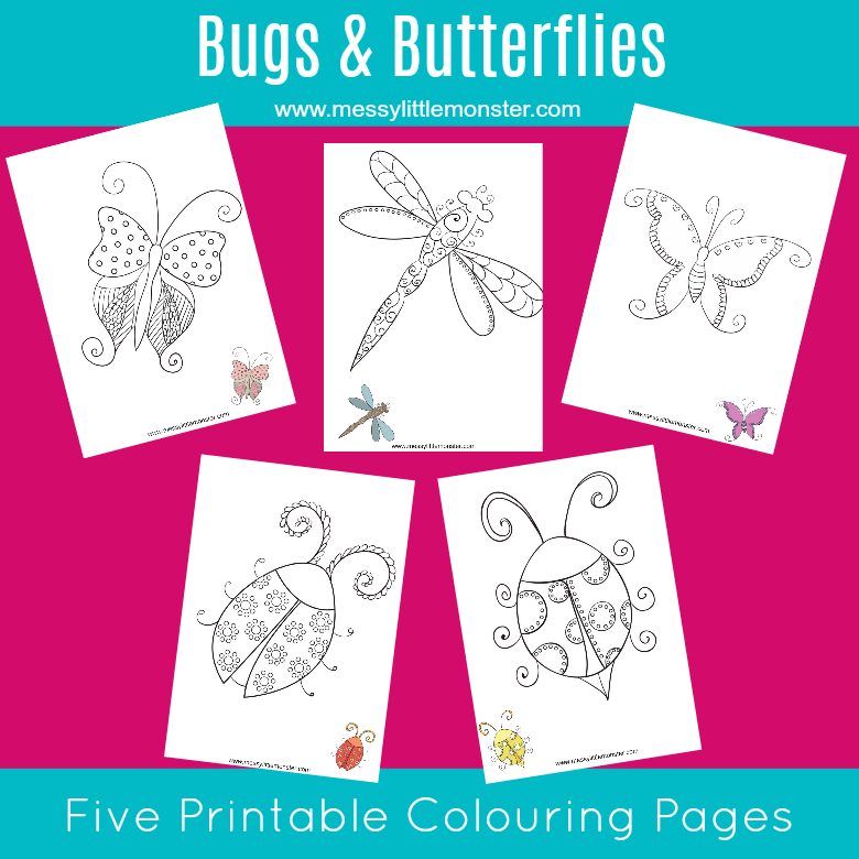 Bug & Butterfly Colouring Pages Messy Little Monster