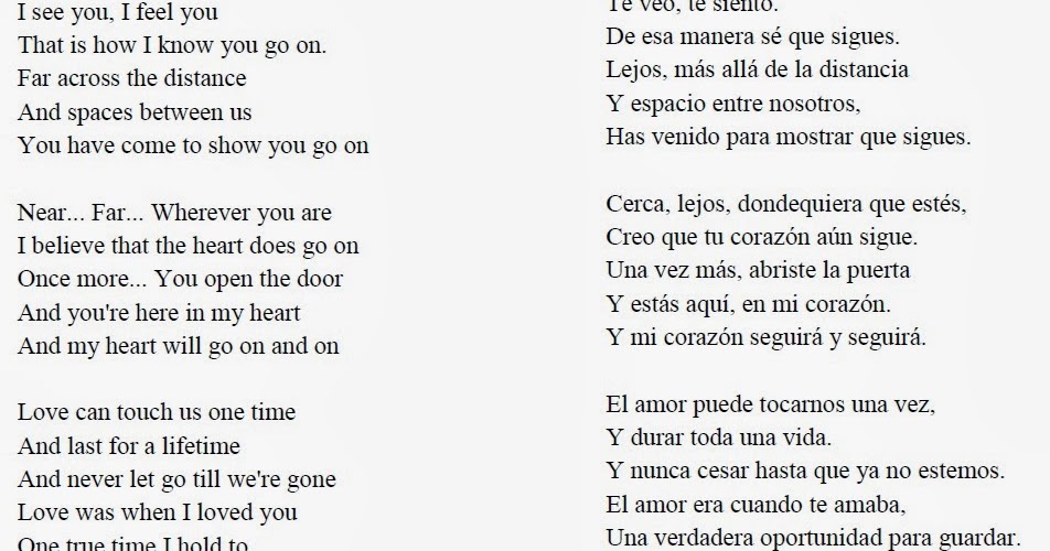 Celine Dion Titanic Lyrics En Espanol Mit Hillel