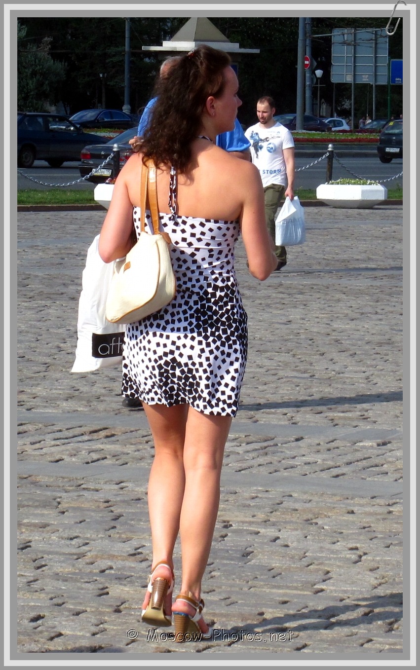 Girl in summer white-black dress 