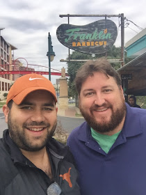 Zac Jiwa and Jay Ducote prepare themselves for Franklin Barbecue in Austin, TX
