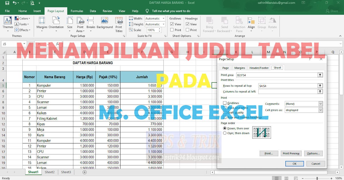 Cara Membuat Judul Tabel Ada Di Setiap Halaman Excel Cara Membuat Judul Tabel Ada Di Setiap Halaman Excel