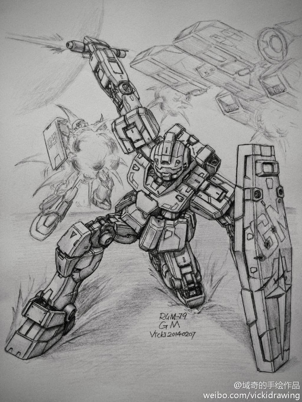 Gundam and Mobile Suit Pencil Drawings by Vicki via PIXIV