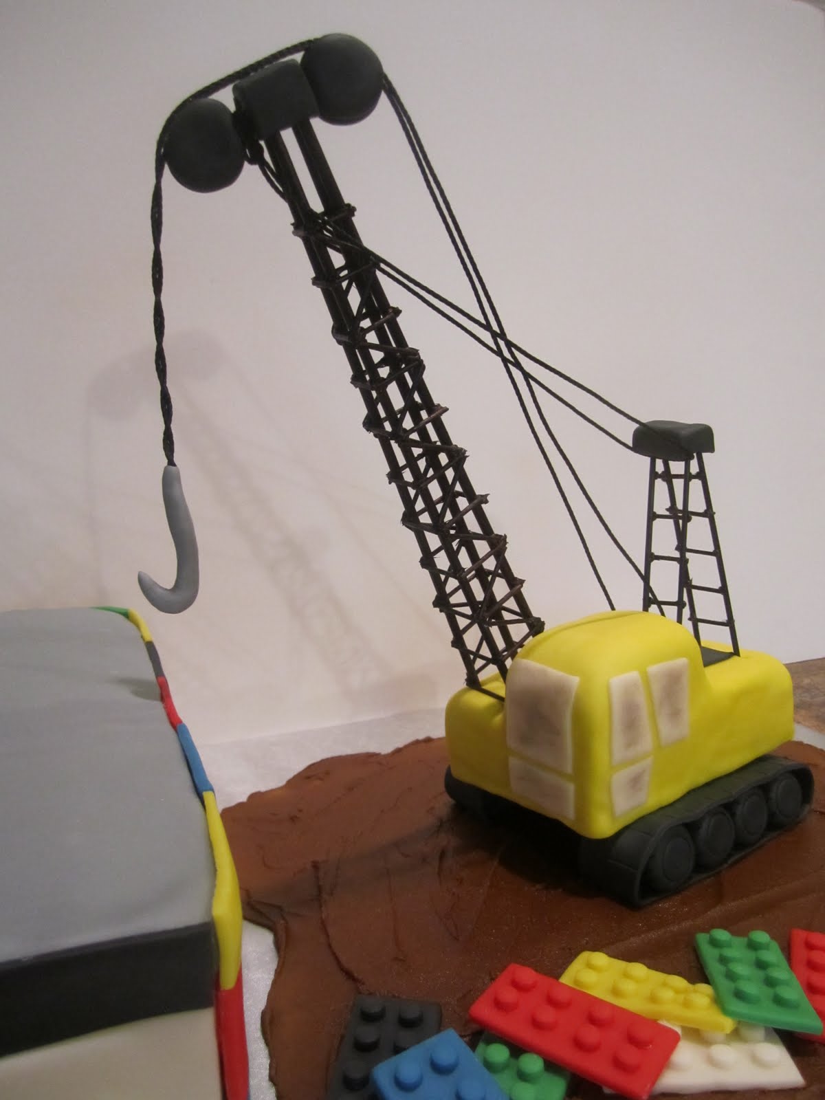 Sweet Melissa's Lego Cake being built by a Rice Krispy Treat Construction Crane