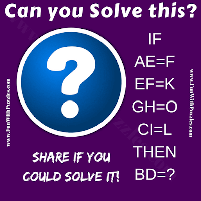 If AE=F, EF=K, GH=O, CI=L Then BD=?. Can you solve this Mind Picture Puzzle?