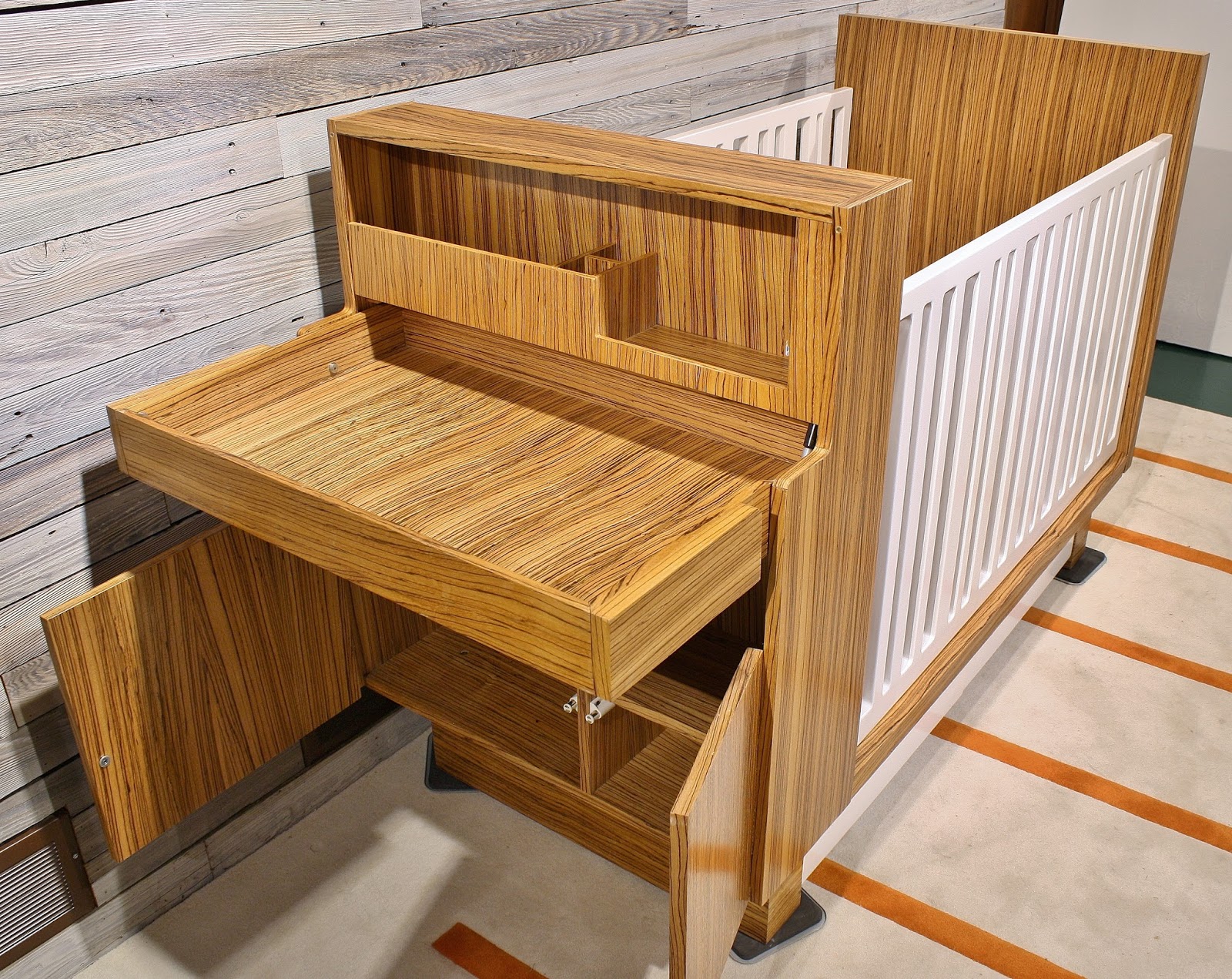 Modwerks: Modern Zebra Wood Crib and Changing Table Set