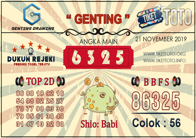 Prediksi Togel GENTING DRAWING TIKETTOTO 21 NOVEMBER 2019