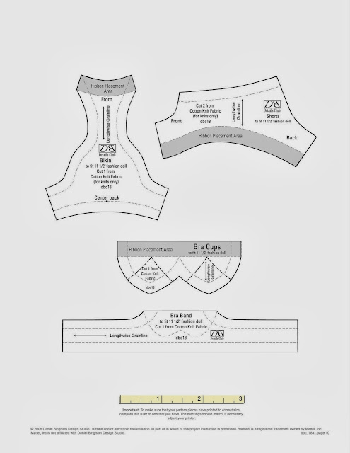 Moldes de roupa íntima: calcinha e sutiã, para bonecas.