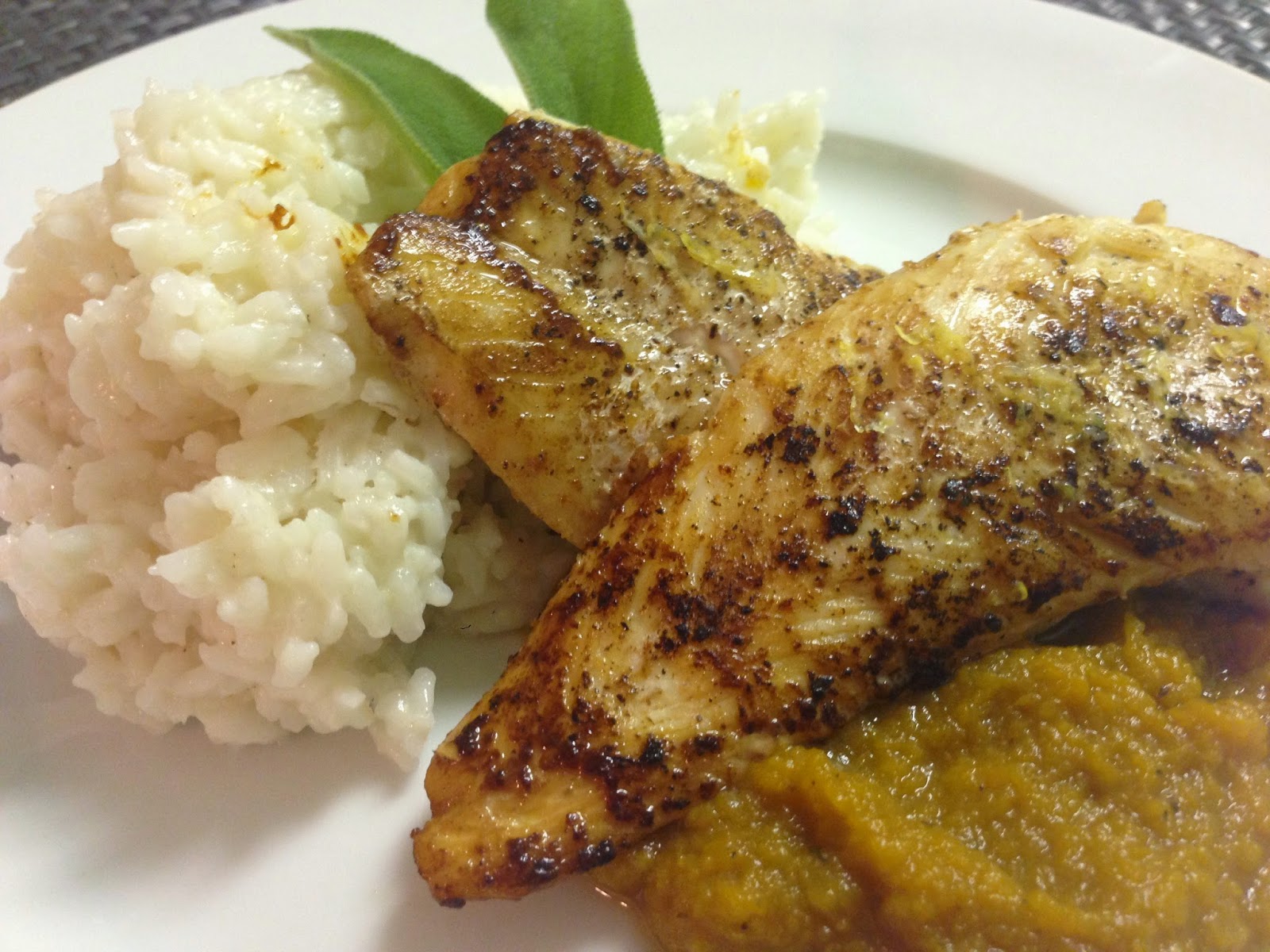 Pastamore Pan Seared Flounder with Balsamic Butternut Squash Puree