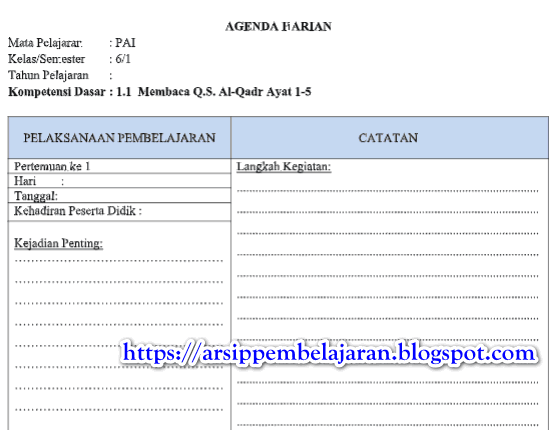 Jurnal Harian Pai Agenda Harian Guru Kelas 6 Sd Mi Kurikulum 2013 Tahun 2018 Arsip Pembelajaran