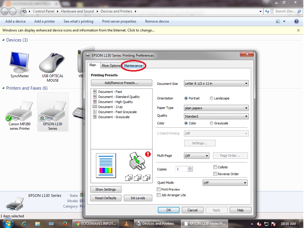GOODWAVES INFOTECH Epson L130 Black Ink Not Printing Solution