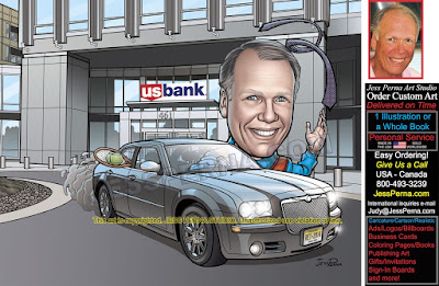 Banker Retirement Caricature Man Driving Car Cartoon