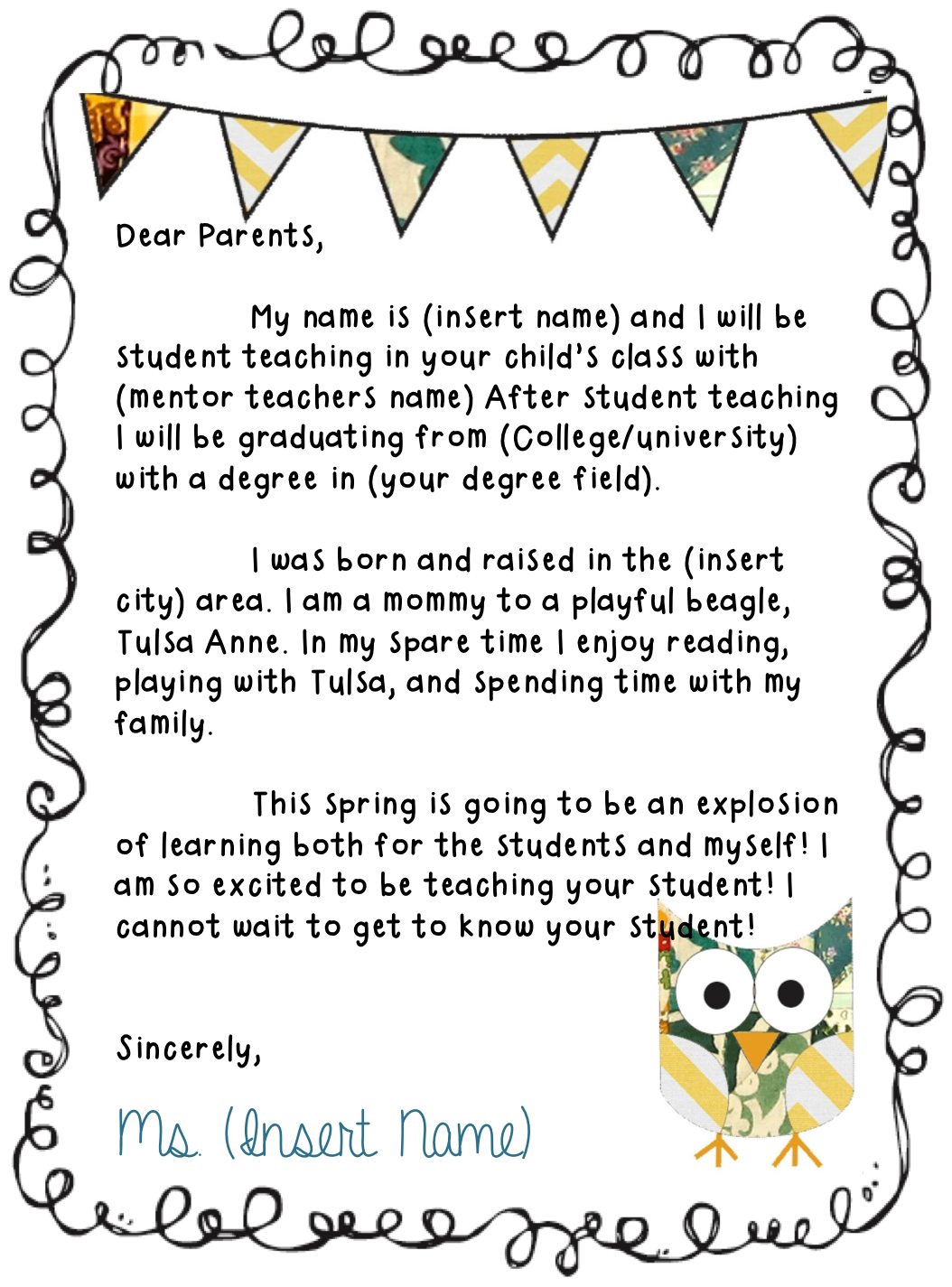 Teacher Letter To Parents Template