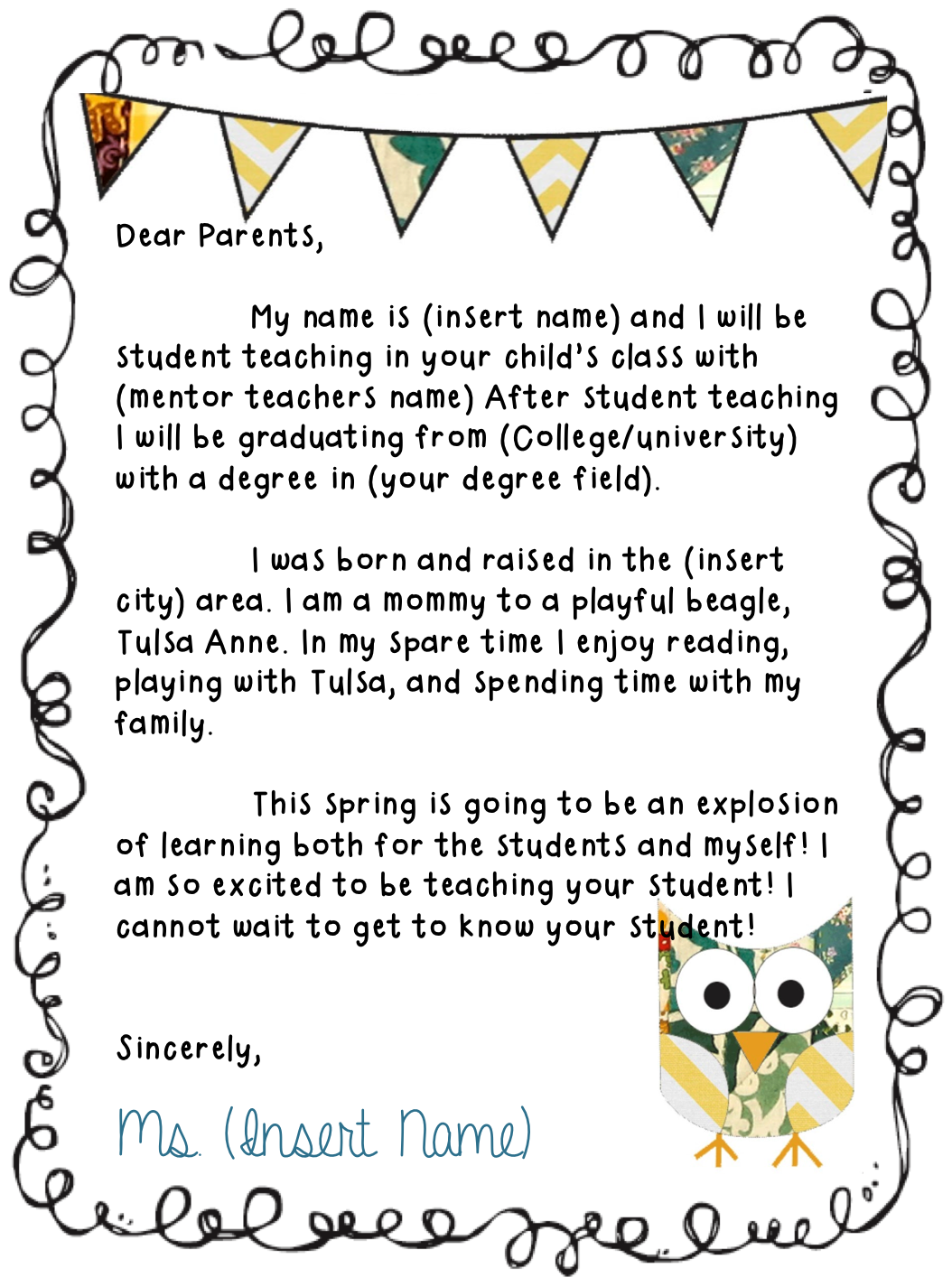 Keep On Teachin Letter To Parents 