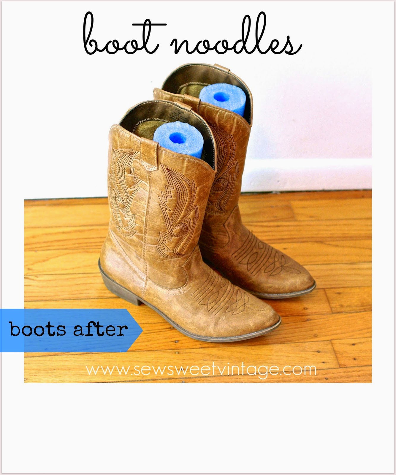organize boots with pool noodles