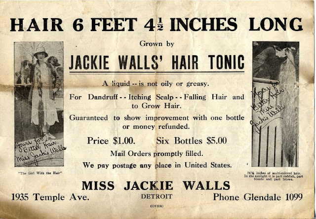 Propaganda de um famoso tônico capilar americano nos anos 20 em decorrência da fama de Jackie Walls.