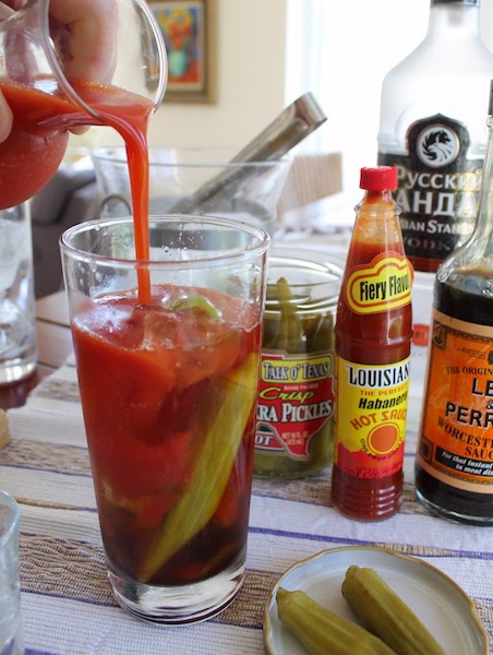 Food Lust People Love: Tomato juice spiked with Worcestershire, hot sauce, lime juice and vodka, the cocktail gets a twist in this New Orleans Bloody Mary: pickled okra!