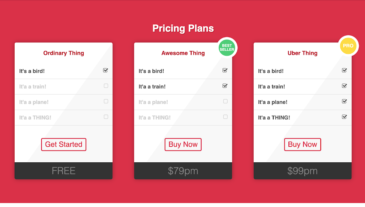 Product Pricing Page Design