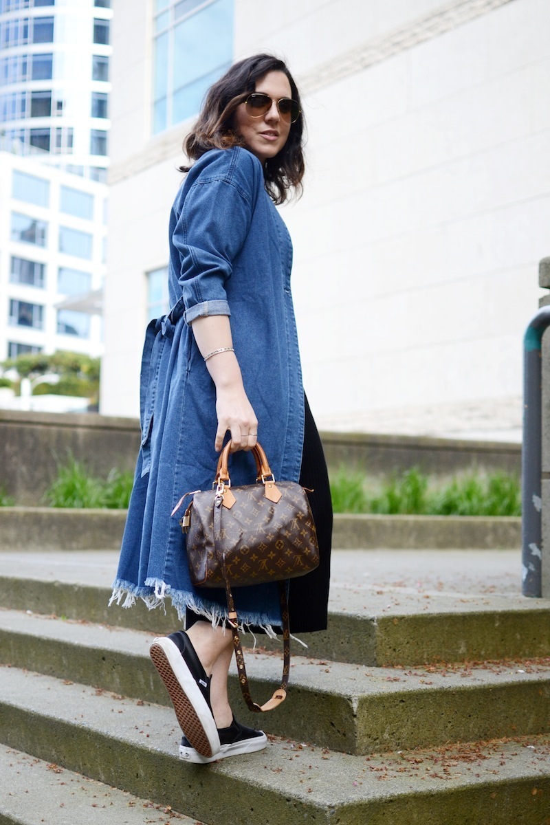 denim duster outfit