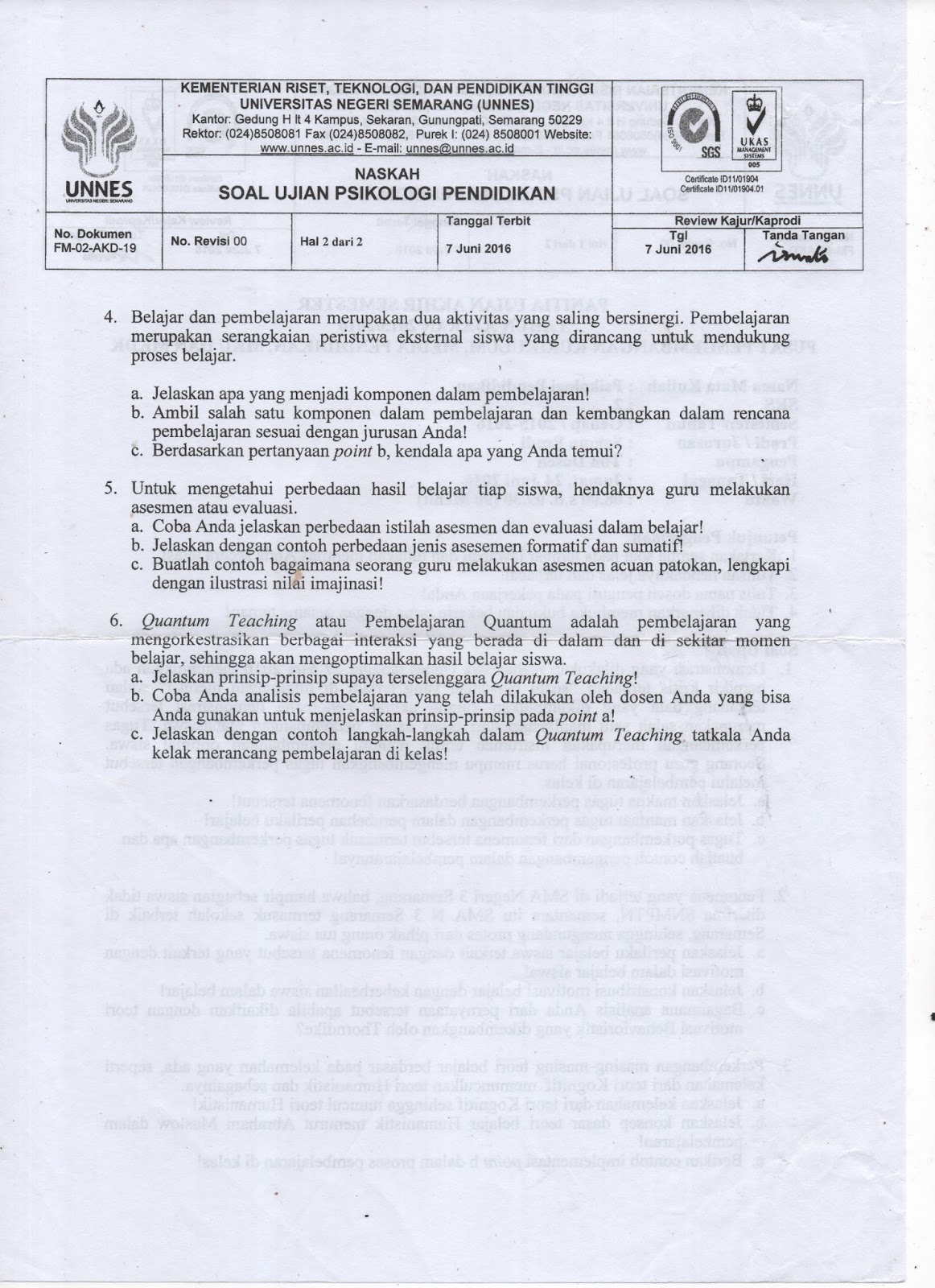 KUMPULAN SOAL UAS MKU TAHUN AJARAN 2016/2017 Departemen KUMPULAN SOAL UAS MKU TAHUN AJARAN 2016/2017 Departemen