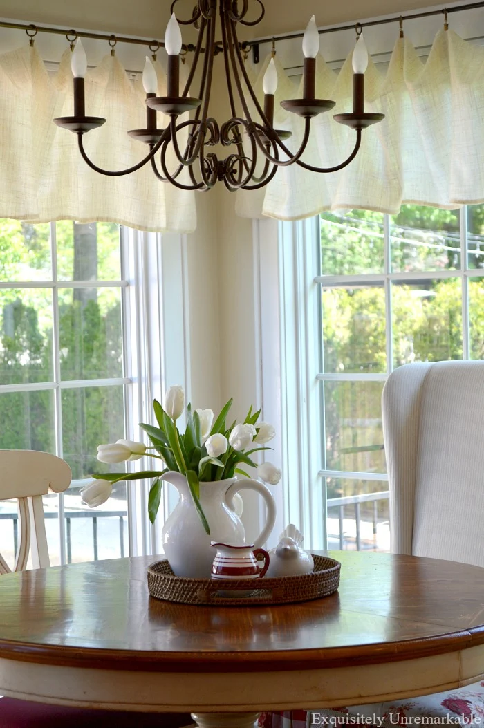 Linen Valances hanging in a kitchen nook