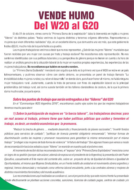Mujeres Sindicalistas rechazan recomendaciones del Woman 20 y al G20