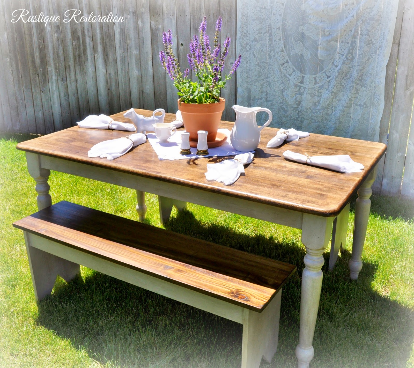 Rustique Restoration Portobello Farmhouse Table Set with Dark Walnut Tops!