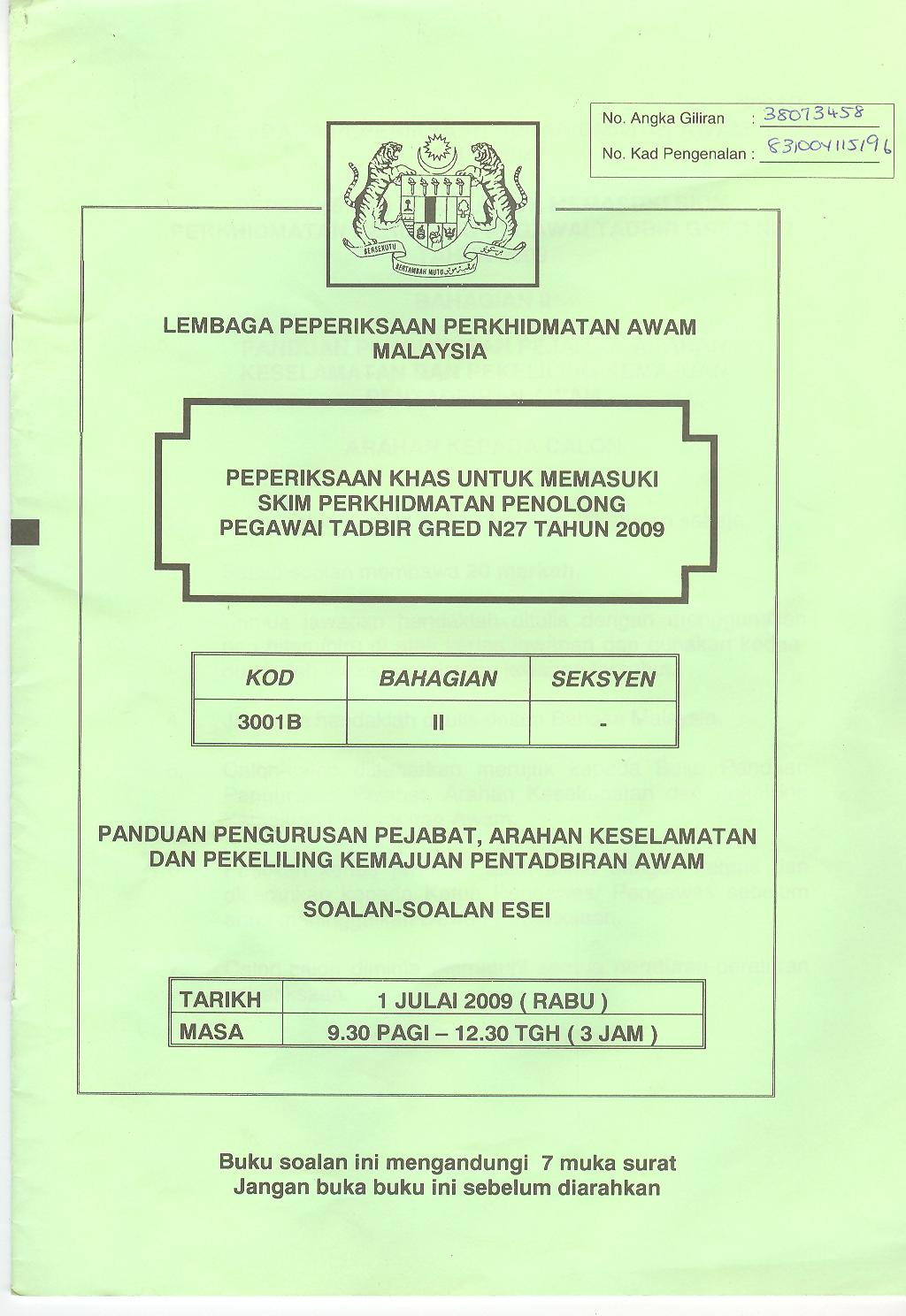 Contoh Soalan Pengetahuan Am N41 - Selangor a