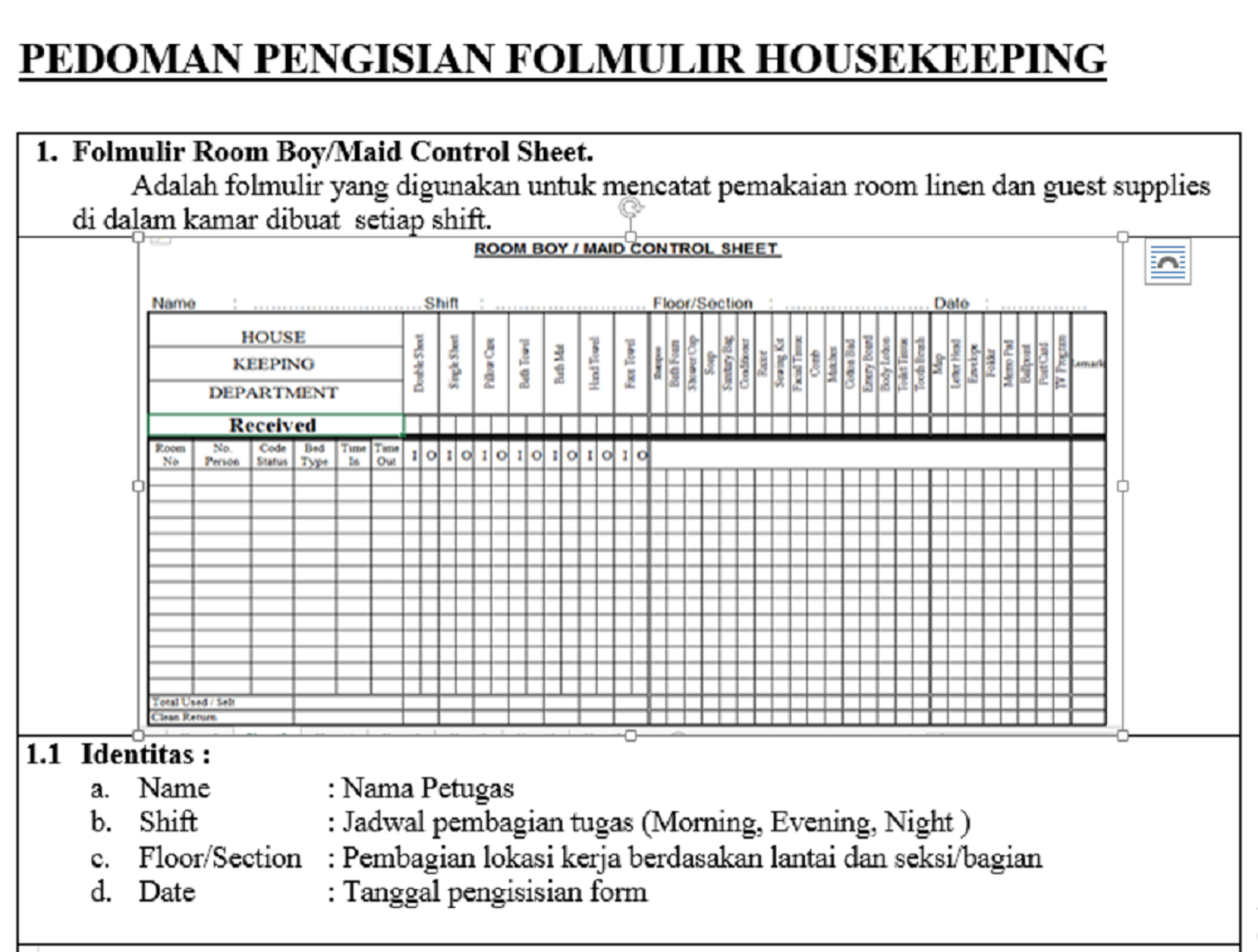 Guru Housekeeping PEDOMAN PENGISIAN FOLMULIR HOUSEKEEPING