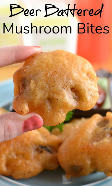 Beer Battered Mushroom Bites Recipe from Hot Eats and Cool Reads! These tasty mushroom bites are the perfect party appetizer! We love serving them for football or basketball game days and holidays!