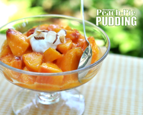 Peach-Pie Pudding ♥ KitchenParade.com, it's peach pie without the crust! Or turning on the oven!
