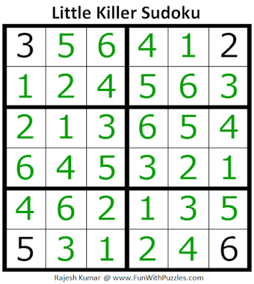 Answer of Little Killer Sudoku Puzzle (Mini Sudoku Series #114)