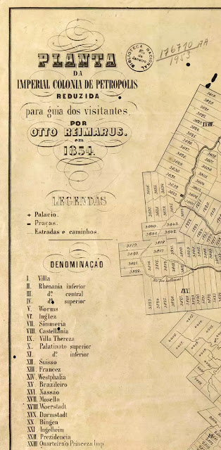 Detalhe da legenda da planta de Otto Reimarus para Petrópolis, RJ, em 1854