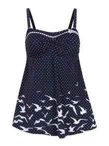 costum de baie tip rochita bleumarin cu buline costum de baie tip rochita bleumarin cu buline