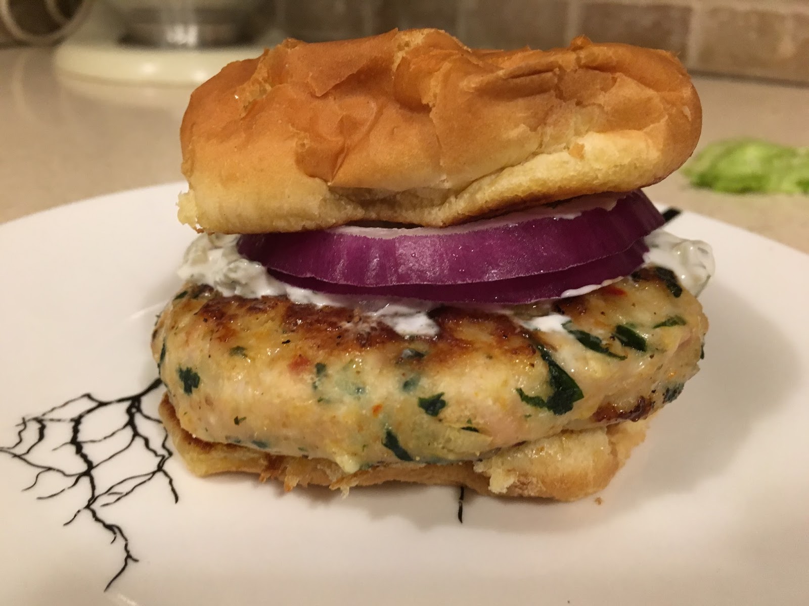 BJ Brinker's Home Cooking Turkey Feta Spinach Burgers