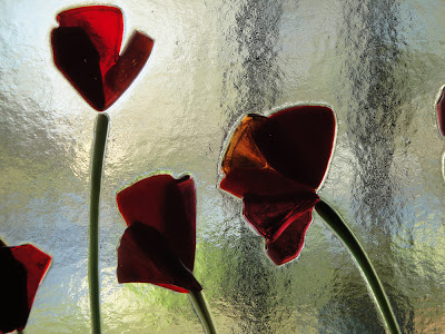 How To Make Fused Glass Red Poppy Petals and Ladybugs set in an Antique Window Frame Sharon Warren Glass sharonwarrenglass