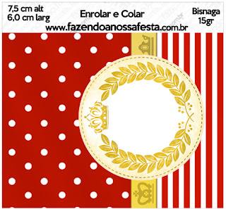 Etiquetas de Corona Dorada en Rojo para imprimir gratis.