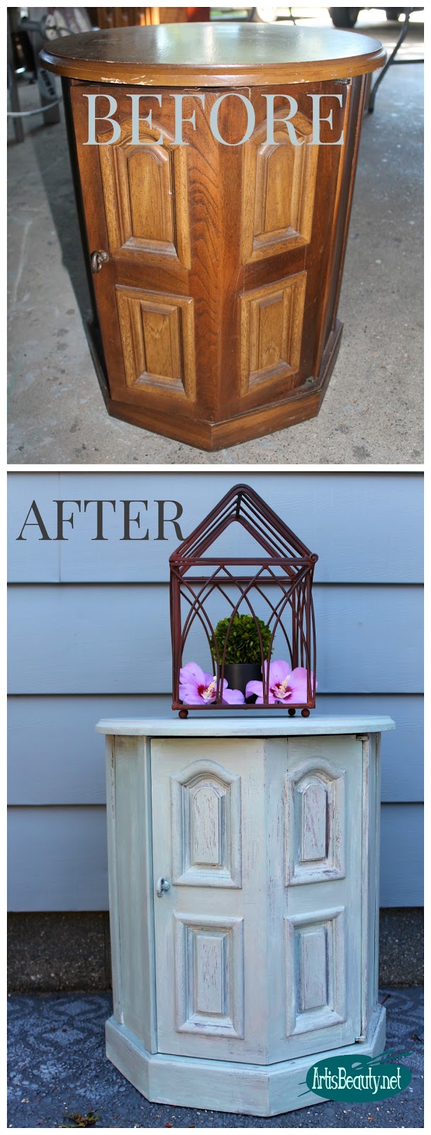 ART IS BEAUTY Small End Table Makeover using LAYERS DIY Furniture Girls!
