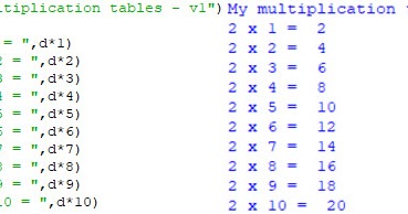 python multiplication tables