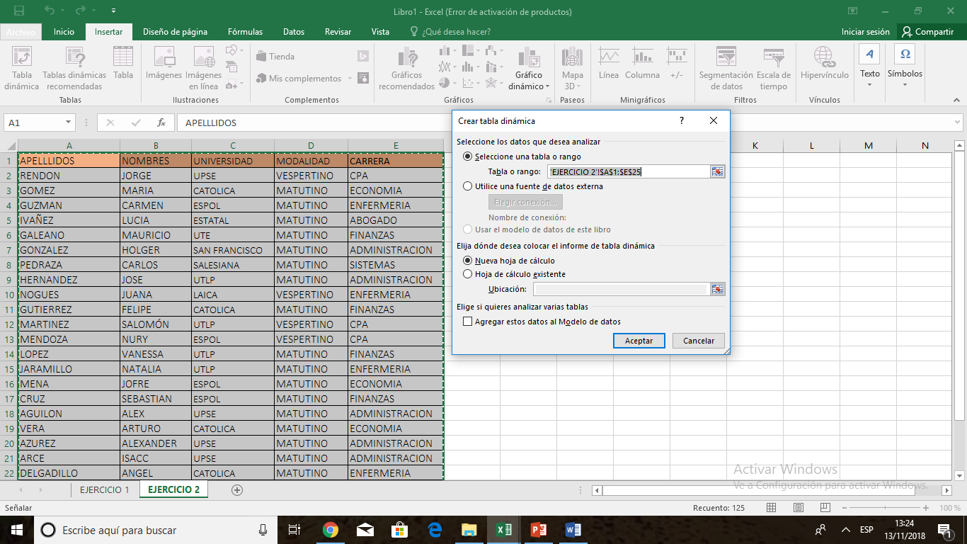 EXCEL 2013 TABLAS DINÁMICAS Y CON CAMPOS APLICADOS