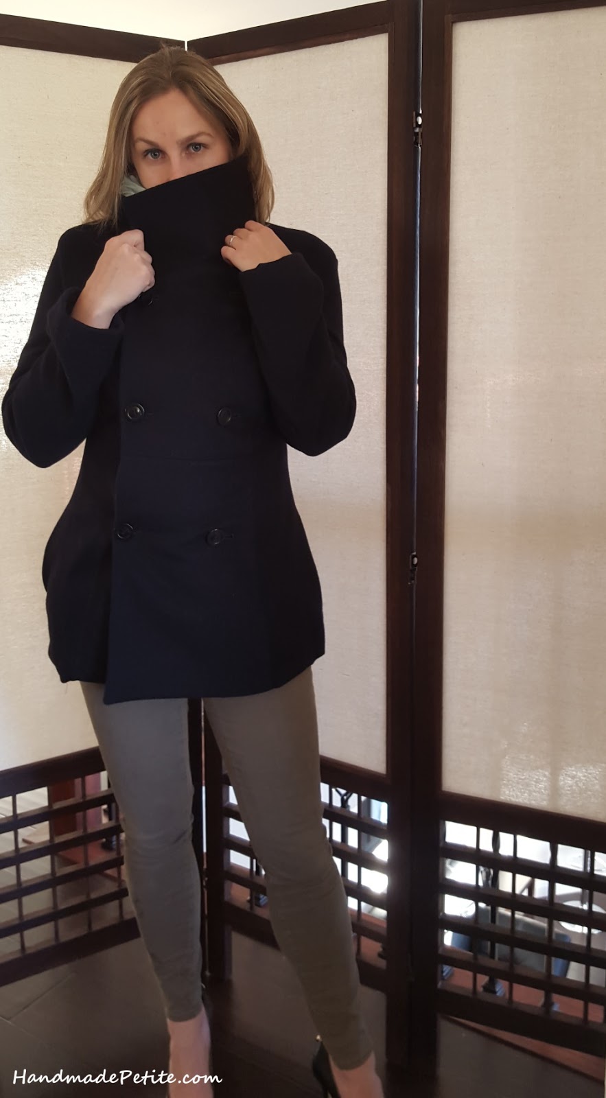 Cashmere Coat B5685 by HandmadePetite Sewn petite black cashmere coat from Butterick 5685 pattern