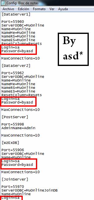 Configuración del titanlink con el usuario y password sql