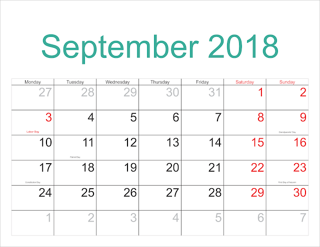 printable calendar september 2018