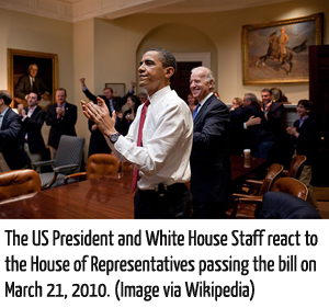 Picture of affordable care act bill passing on March 21, 2010.