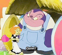 pleakley dusts jumba's face with a feather duster and says "quiet"