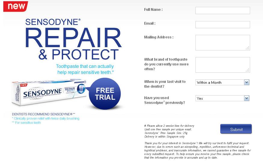 Counting every dollar with you Free Sample Toothpaste Sensodyne
