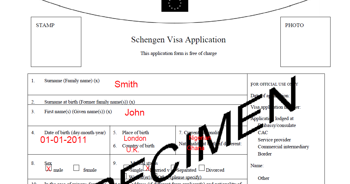 Schengen Visa Information Centre Sample Filled Out