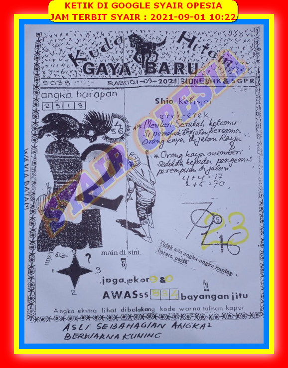 Syair Sdy Hari Ini Rabu 1 September 2021 Opesia Official