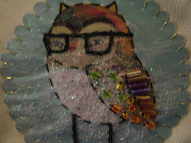 embroidery mix media owl