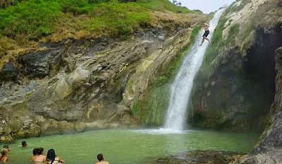 Bath at hot spring side Lake Segara Anak of Mount Rinjani