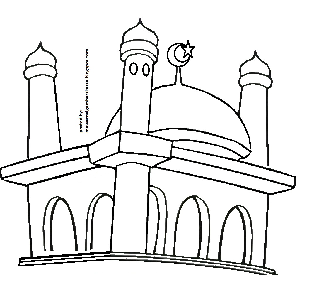 Mewarnai Gambar Contoh Masjid Berbagai Download Tk